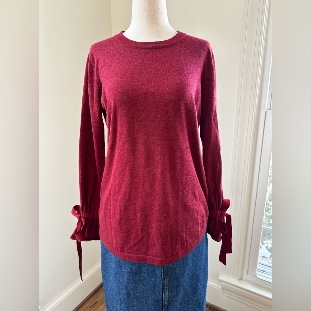 MAX STUDIO Red Sweater with Bow Tie Sleeves Sz S - Picture 3 of 9